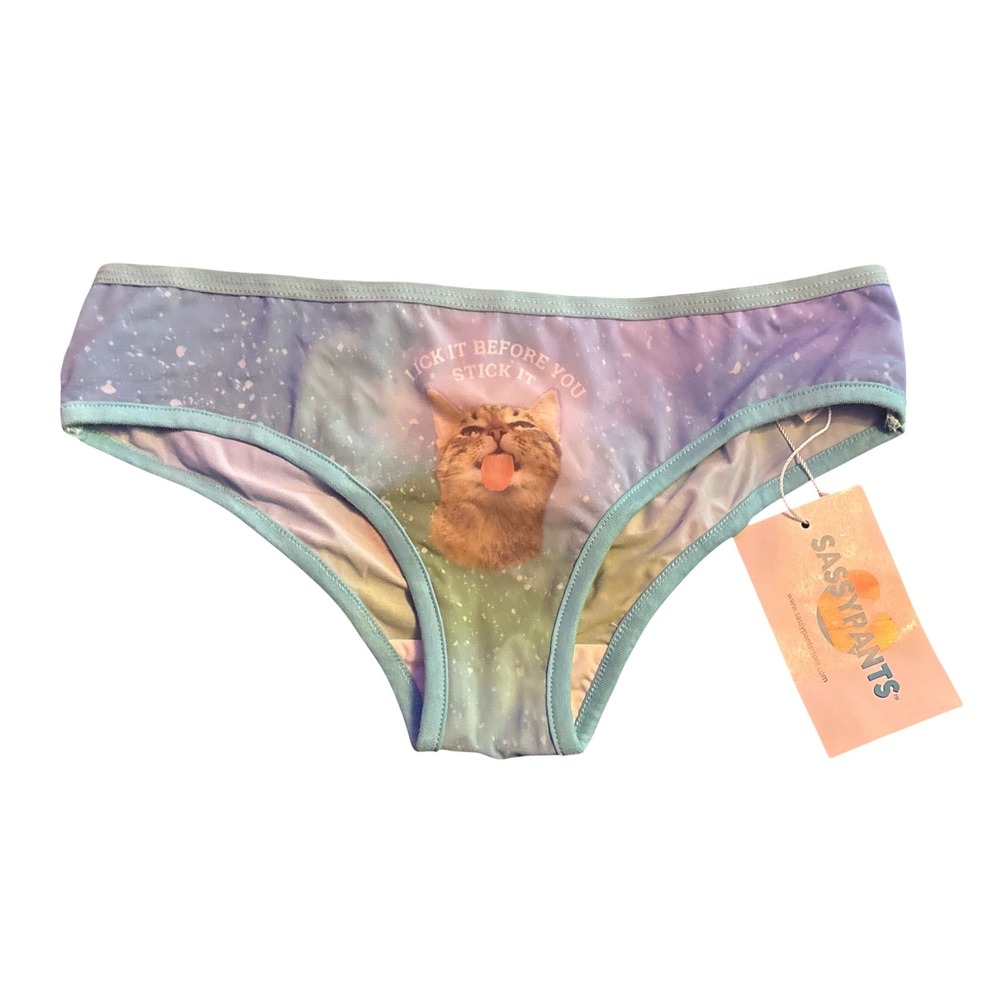 NEW SassyPants Cat Galaxy Novelty Cheeky Panties Lick It Before You Stick It S